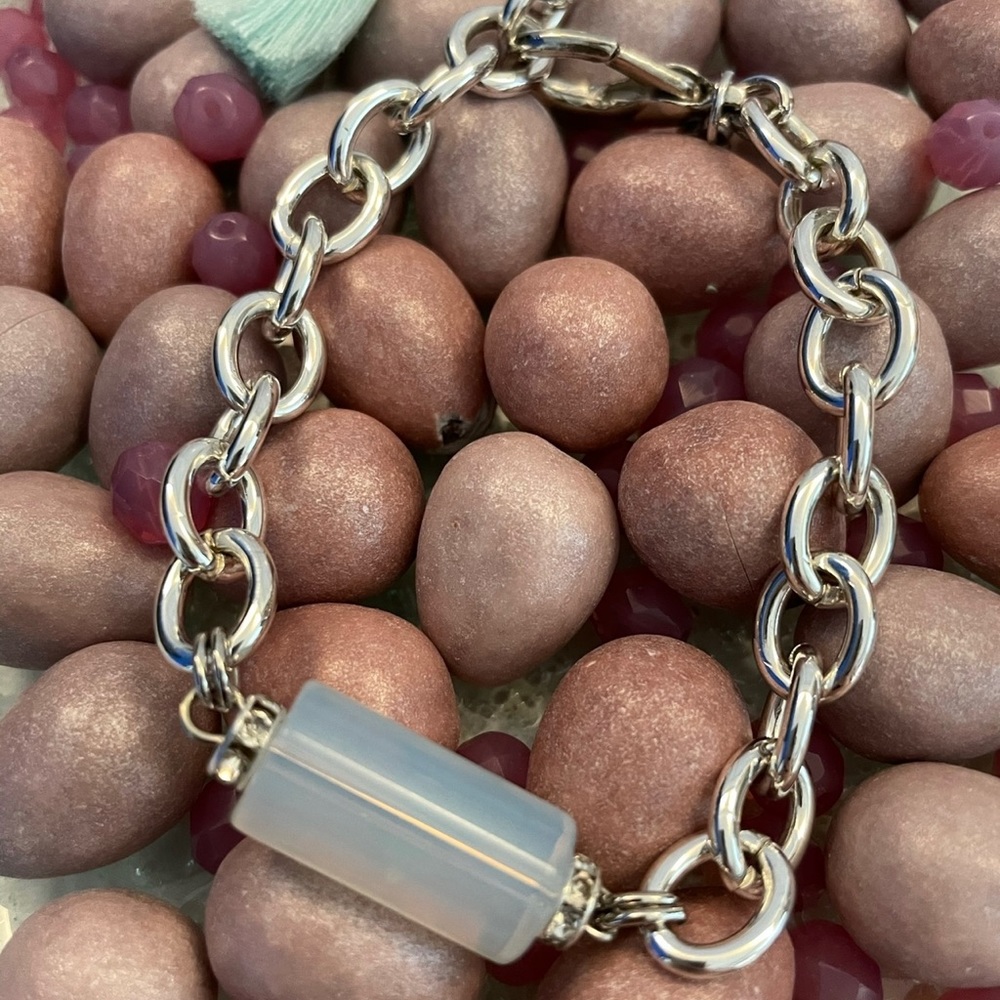 Pastel Aqua Glass Bead Sterling Bracelet / Zuka
